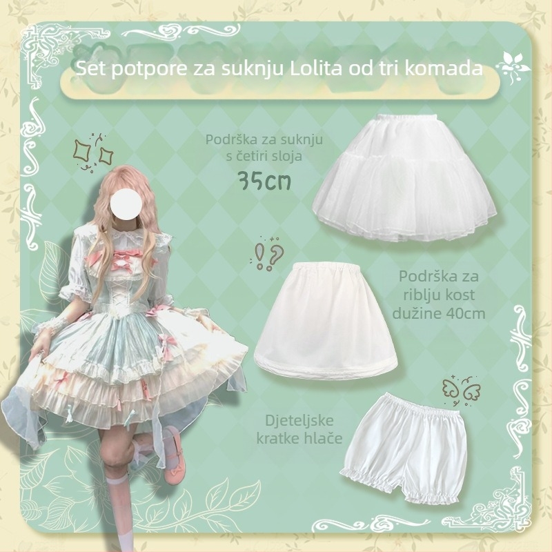 Lolita Petticoat Trodjelni Set, Bez Kostiju, Mekana Gaz, tutu suknja, Ljeto 2024