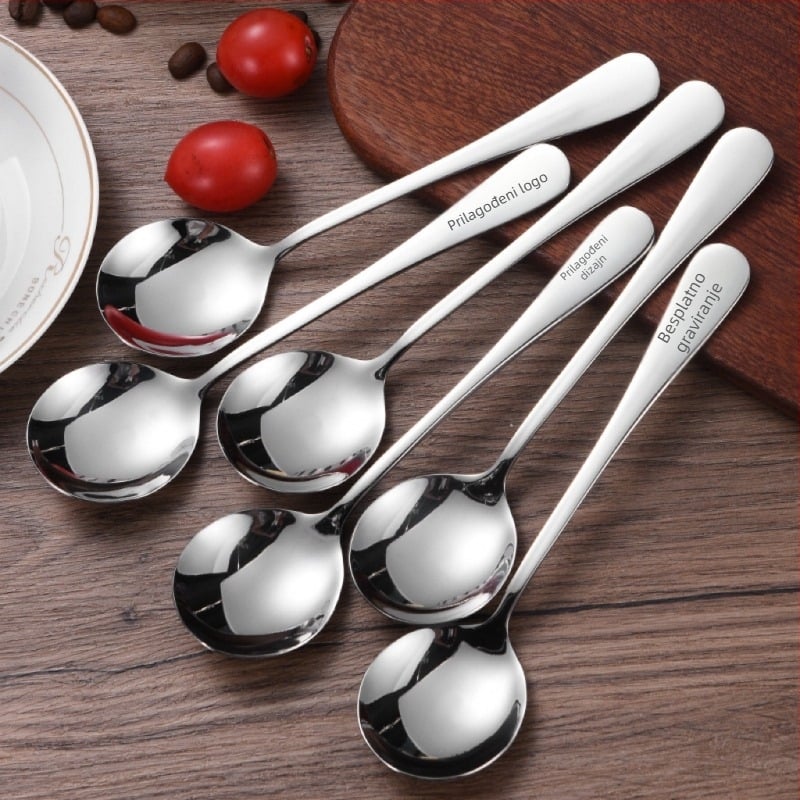 Nerđajući čelična okrugla žlica s laserskim logom – moderni minimalistički dizajn, Guida