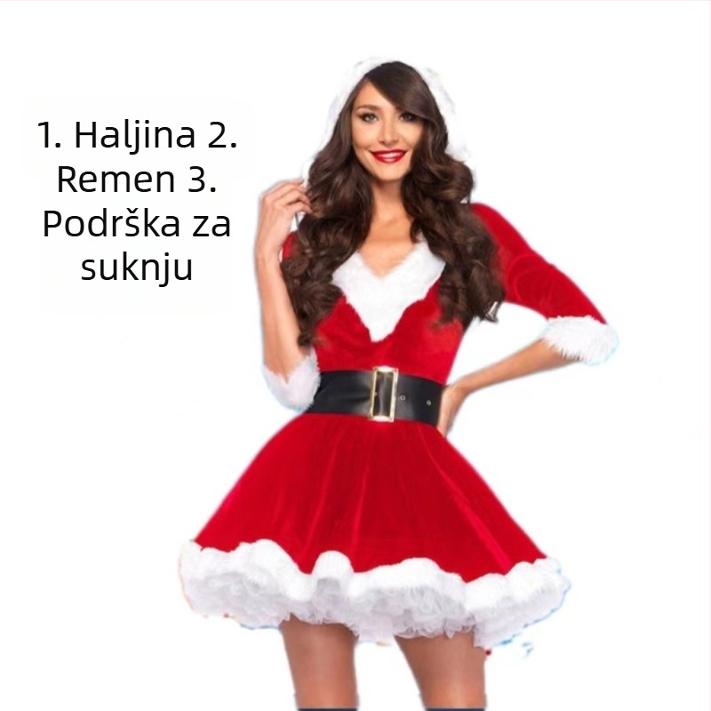 Ženska božićna pozorišna haljina od baršuna - 95% poliester, bez ovratnika, s prilagođenom etiketom