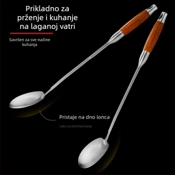 Dulja kuhinjska žlica od nehrđajućeg čelika s dugom drškom od ružičastog drveta