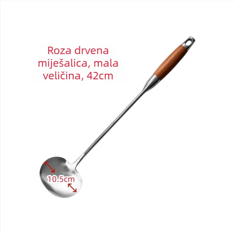Dulja kuhinjska žlica od nehrđajućeg čelika s dugom drškom od ružičastog drveta