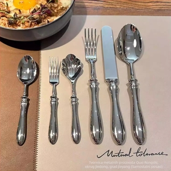 Set nože, vilice i žlice — nehrđajući čelik 304, kovano, drška u obliku tikve, ogledni završetak