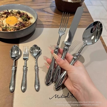 Set nože, vilice i žlice — nehrđajući čelik 304, kovano, drška u obliku tikve, ogledni završetak