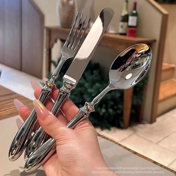 Set nože, vilice i žlice — nehrđajući čelik 304, kovano, drška u obliku tikve, ogledni završetak
