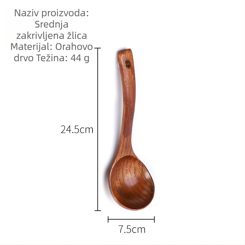 Meiyuehong Komu drvena žlica za juhu, zakrivljeni dugi držak, prirodna šara drveta, japanski stil
