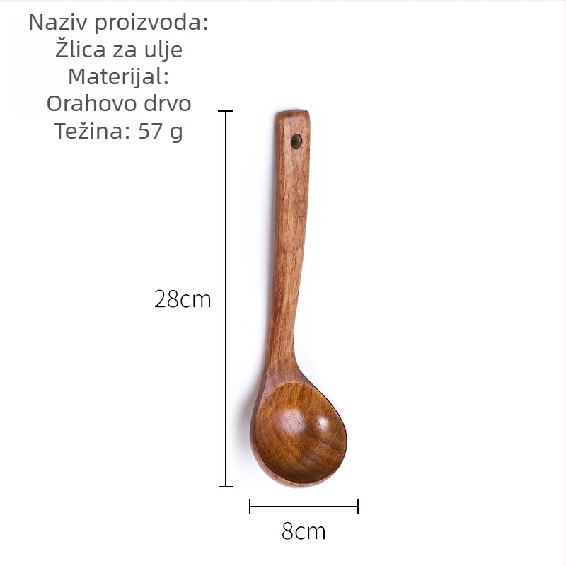 Meiyuehong Komu drvena žlica za juhu, zakrivljeni dugi držak, prirodna šara drveta, japanski stil