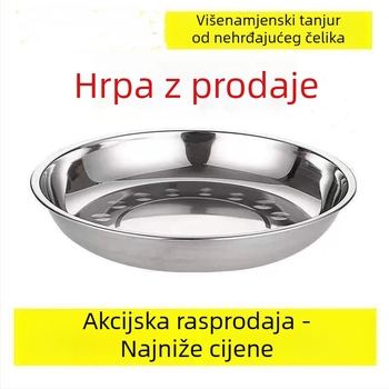 Okrugli duboki tanjur od nehrđajućeg čelika, elektroplatirani završni sloj, pogodan za mikrovalnu pećnicu, mogućnost ispisa logotipa i prilagodba obrade