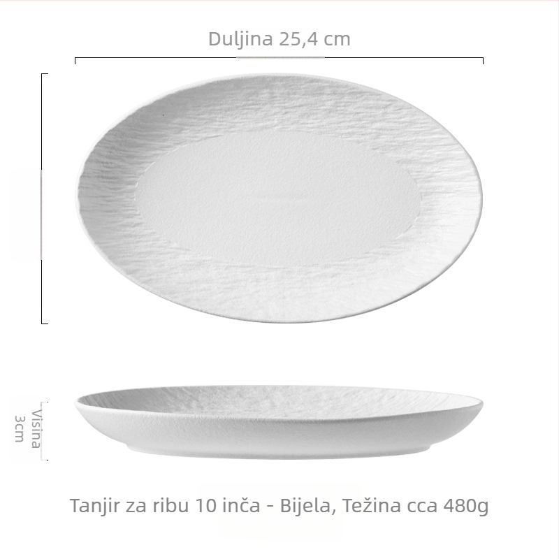 Porcelanski ovalni tanjur za ribu, japanski stil, jednostavan dizajn, za parenje ribe, visoka temperaturna otpornost