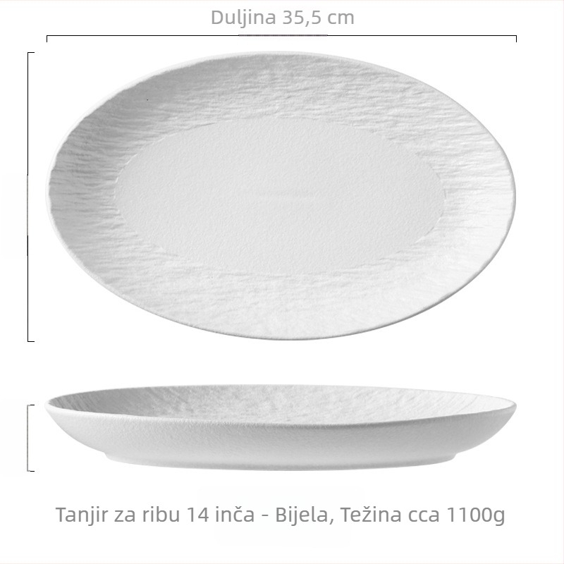 Porcelanski ovalni tanjur za ribu, japanski stil, jednostavan dizajn, za parenje ribe, visoka temperaturna otpornost