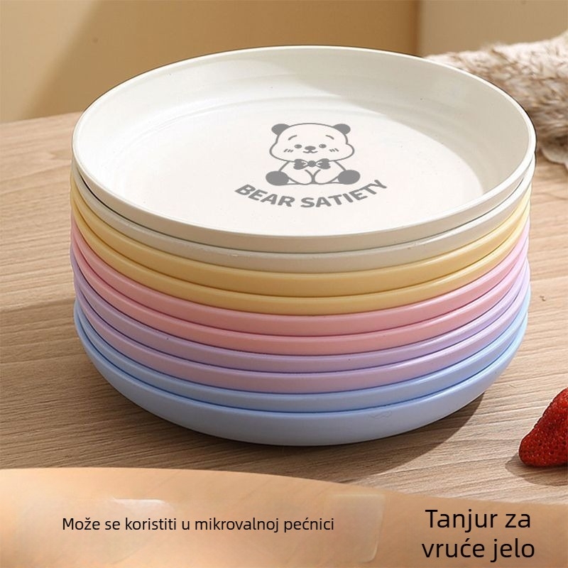 Set plastičnih tanjura za kućnu upotrebu, okrugli dječji tanjuri za vrtić i doručak, crtani motiv, tanjiri za posluživanje i pripremu hrane.
