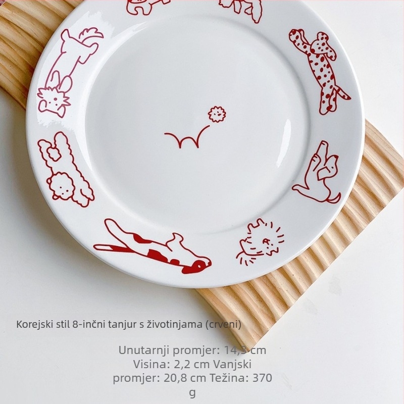 Porcelanski desertni tanjur s motivom mačke i psa, japanskog stila, okrugli, pogodna za mikrovalnu