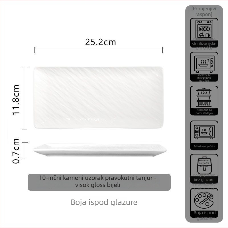 Ovalni keramički tanjur – sushi i steak, jednostavan uzorak, podglazurno završna obrada, moderni minimalistički stil