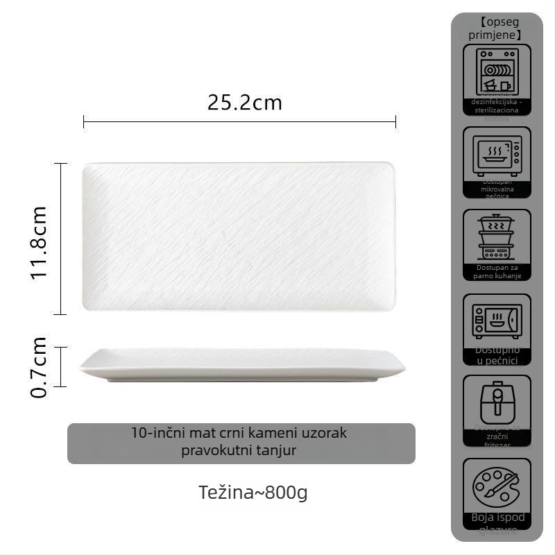 Ovalni keramički tanjur – sushi i steak, jednostavan uzorak, podglazurno završna obrada, moderni minimalistički stil