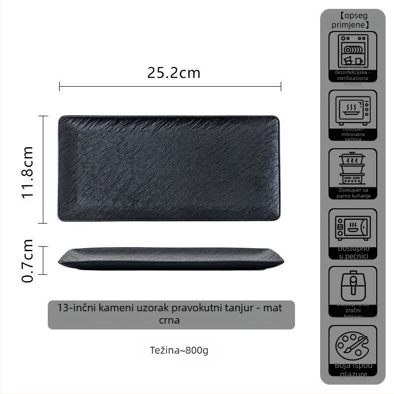 Ovalni keramički tanjur – sushi i steak, jednostavan uzorak, podglazurno završna obrada, moderni minimalistički stil