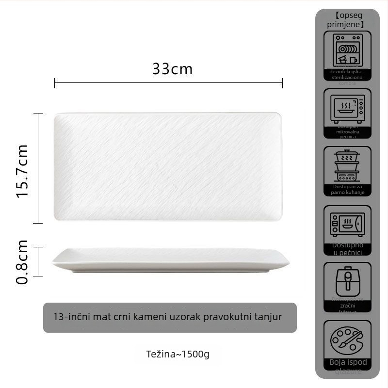 Ovalni keramički tanjur – sushi i steak, jednostavan uzorak, podglazurno završna obrada, moderni minimalistički stil