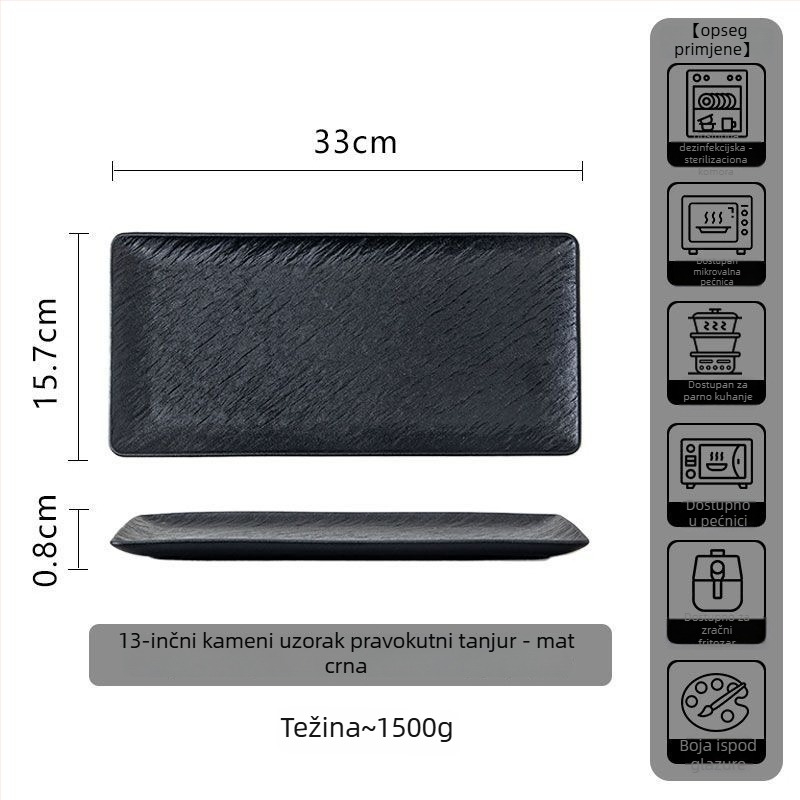 Ovalni keramički tanjur – sushi i steak, jednostavan uzorak, podglazurno završna obrada, moderni minimalistički stil