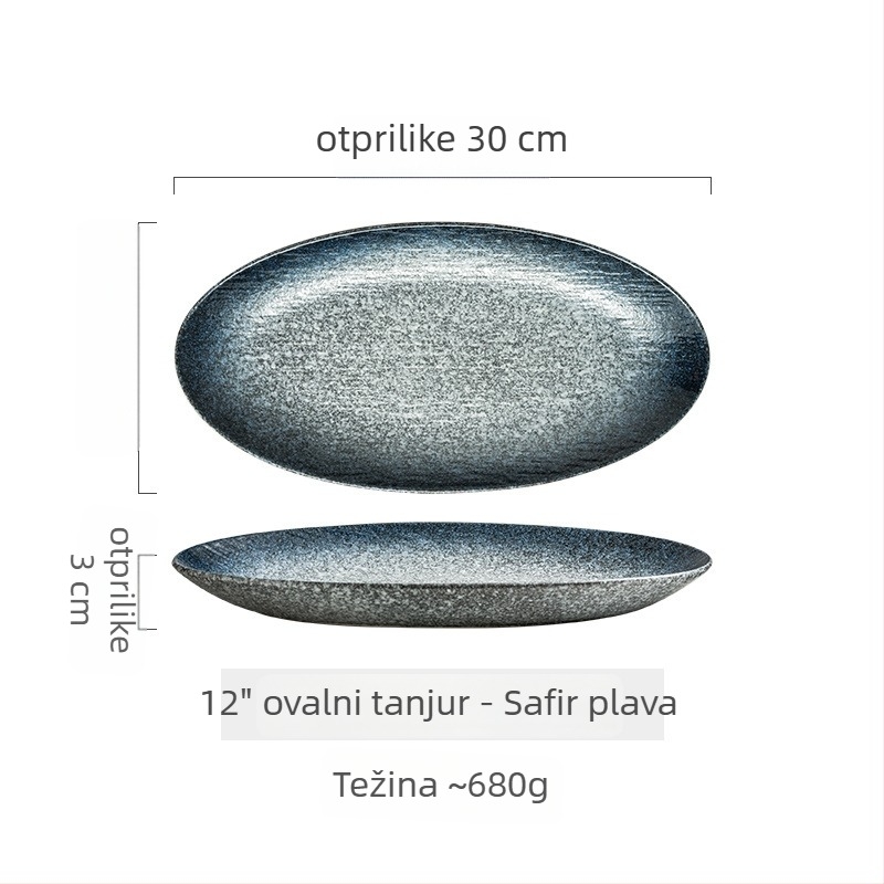 Duboko keramički tanjur, ovalnog oblika, japanski stil, ispod glazure boja, pogodna za mikrovalnu