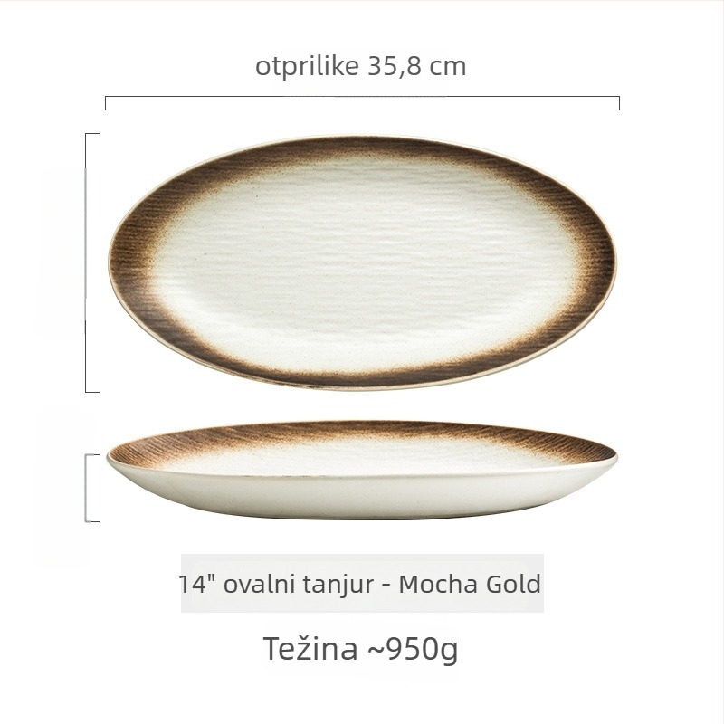 Duboko keramički tanjur, ovalnog oblika, japanski stil, ispod glazure boja, pogodna za mikrovalnu