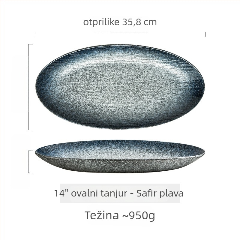 Duboko keramički tanjur, ovalnog oblika, japanski stil, ispod glazure boja, pogodna za mikrovalnu
