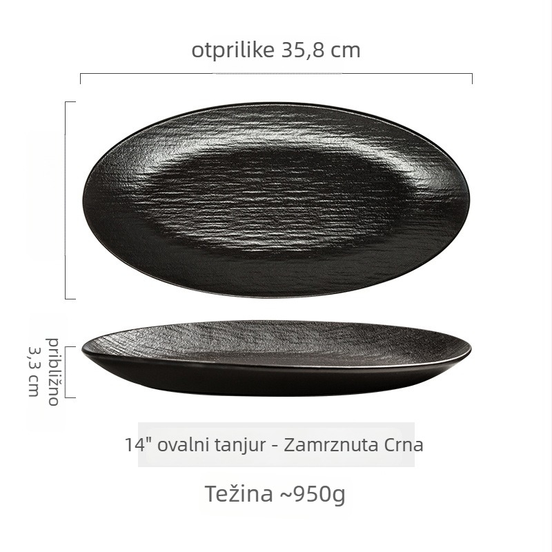 Duboko keramički tanjur, ovalnog oblika, japanski stil, ispod glazure boja, pogodna za mikrovalnu