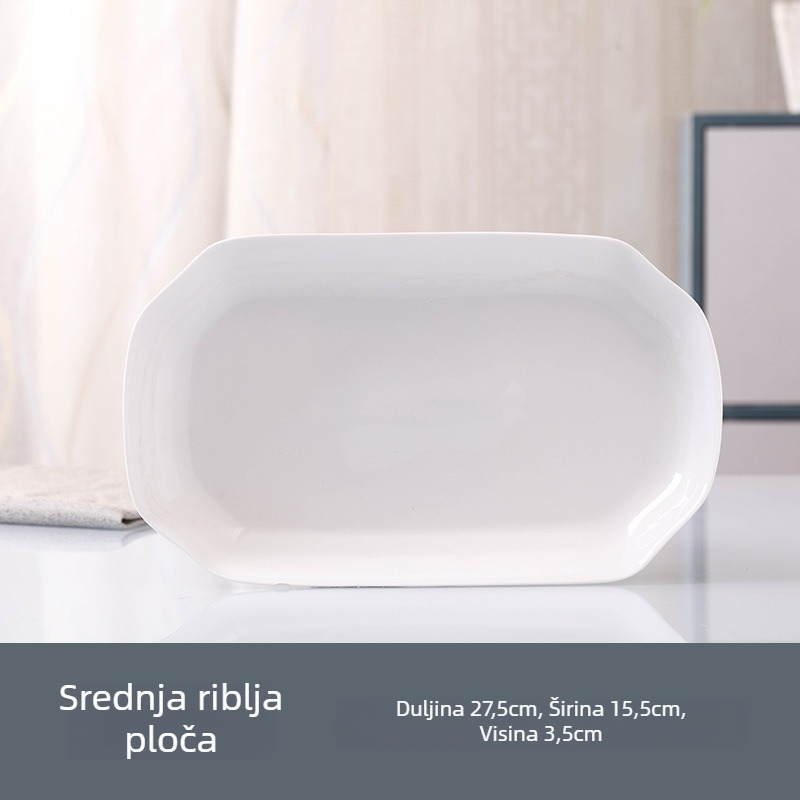 Porcelanski pravokutni tanjur za ribu, površina sprejem, jednostavan uzorak