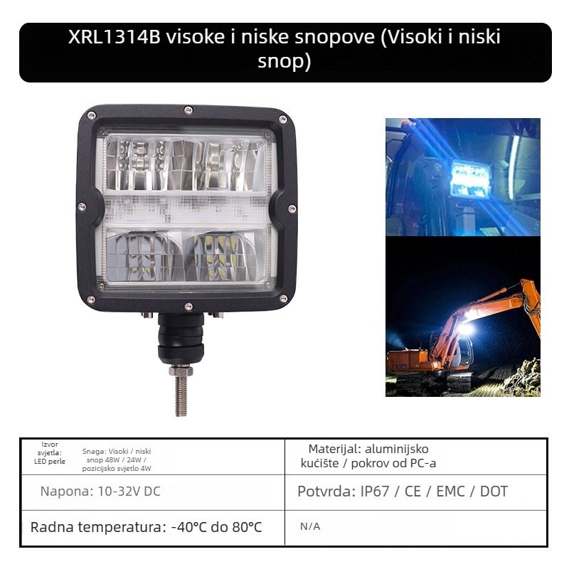 XRLL LED Radna svjetiljka 60W za viljuškare, terenska vozila i bagere (DC 10-80V, -40°C do 80°C, 50 000 sati)