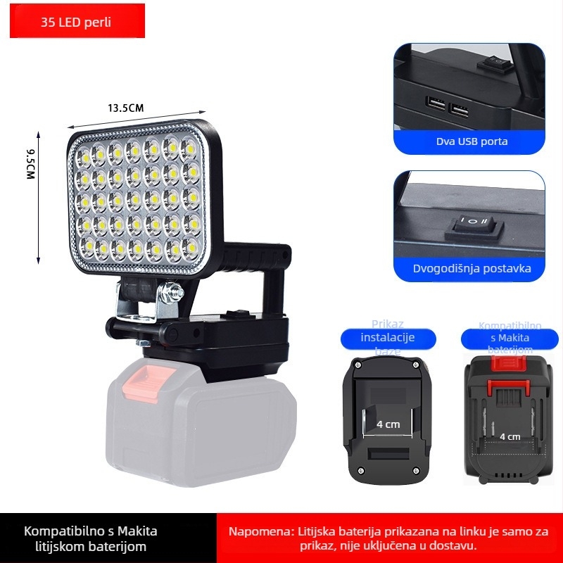 LED radna svjetiljka na baterije, ABS kućište, 55 W, domet do 500 m
