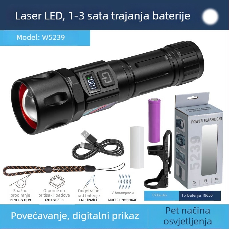 Ručna baterijska svjetiljka za vanjsku upotrebu, model W5239, serija W5239, baterija 18650, kućište od aluminijske legure