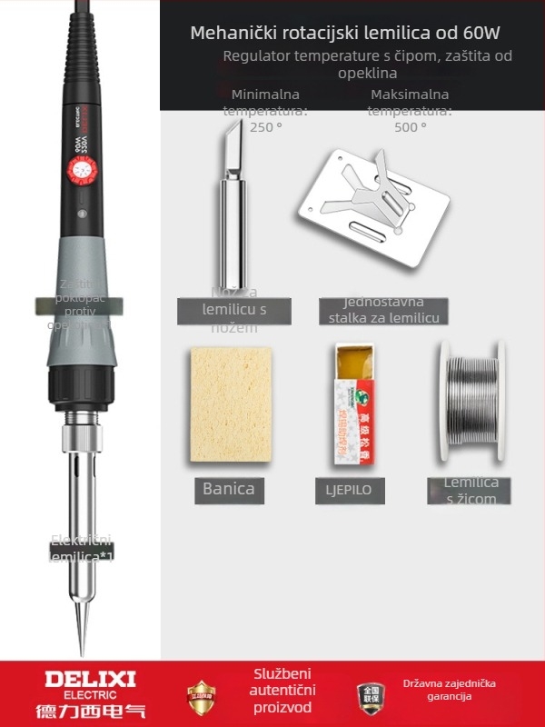 Delixi 220V prijenosni lemni pištolj s nožastim vrhom – za lemljenje, desoldering i pirografiju