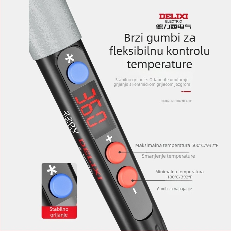Delixi 220V prijenosni lemni pištolj s nožastim vrhom – za lemljenje, desoldering i pirografiju