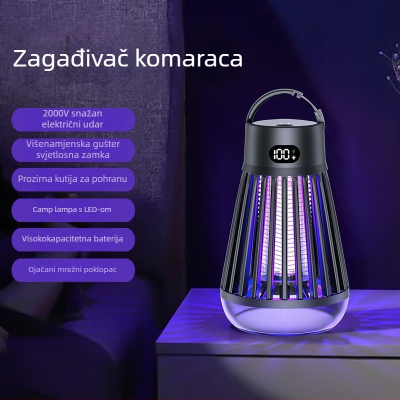 2025 Lampa za ubijanje komaraca za otvoreno - kamp lampica s UV zamkom, ugrađenom baterijom i čišćenje jednim pritiskom