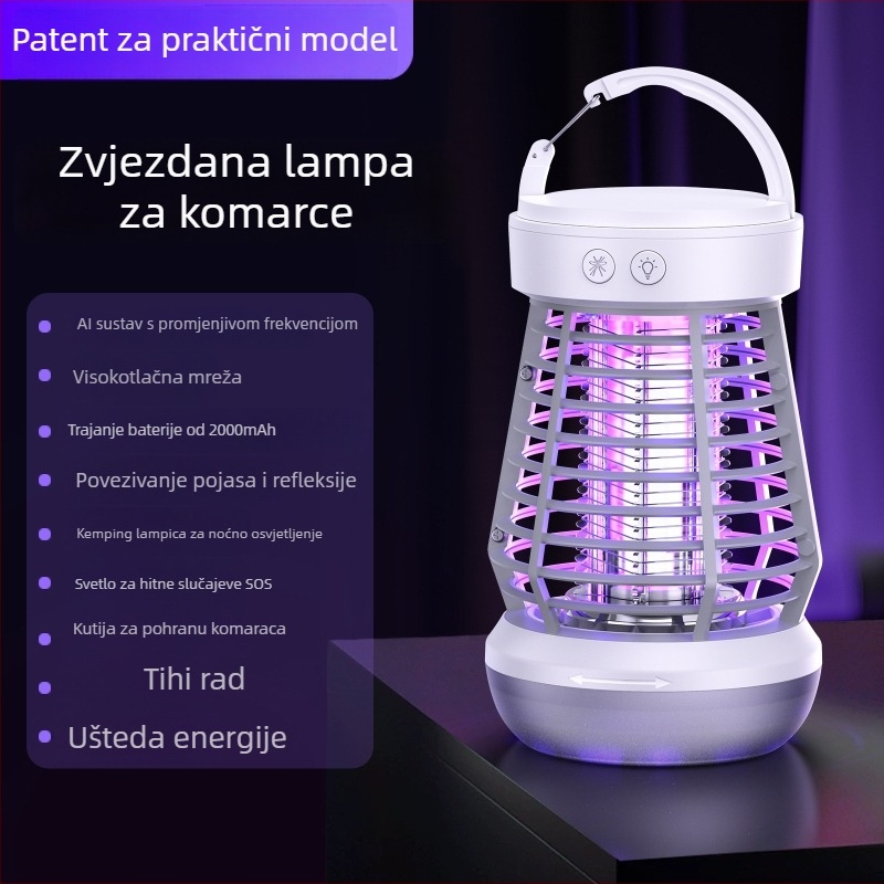 2025 Lampa za ubijanje komaraca za otvoreno - kamp lampica s UV zamkom, ugrađenom baterijom i čišćenje jednim pritiskom