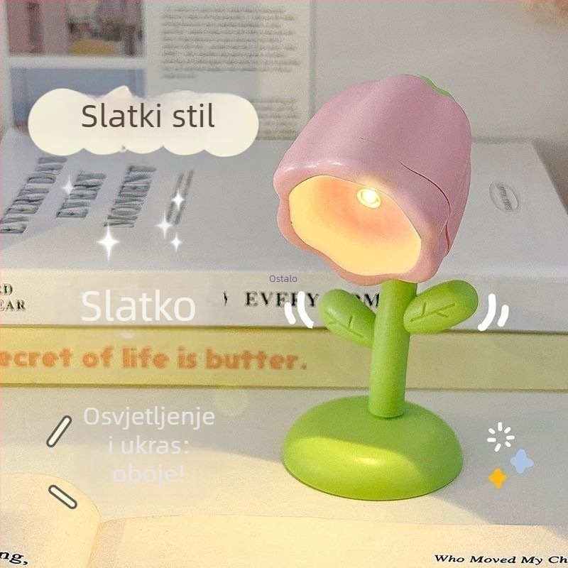 Kreativno mini noćno svjetlo s cvijetom – LED stolna dekoracija za spavaću sobu (Izvor svjetla: LEDs; Marka: Liberal arts; Materijal: Other; Podrijetlo: Other; Tip sjenila: Other)