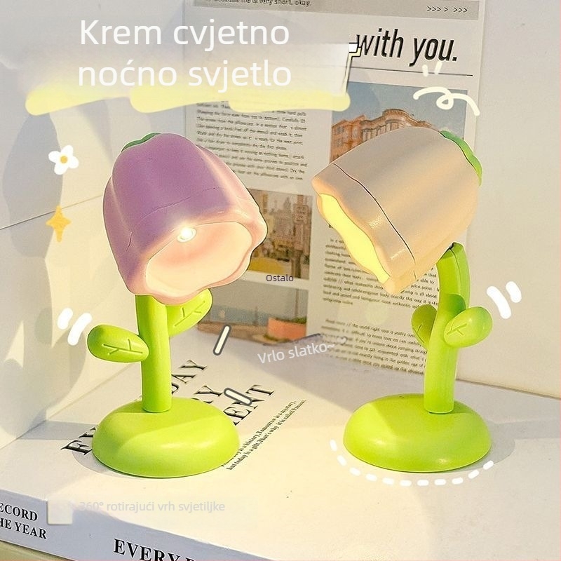 Kreativno mini noćno svjetlo s cvijetom – LED stolna dekoracija za spavaću sobu (Izvor svjetla: LEDs; Marka: Liberal arts; Materijal: Other; Podrijetlo: Other; Tip sjenila: Other)