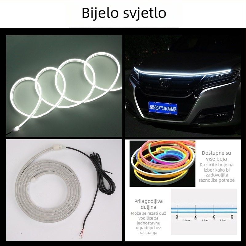 Automobilska LED dnevna svjetla s vodilom svjetla, atmosferična lampica i dekorativna svjetlosna traka za prilagodbu osvjetljenja automobila
