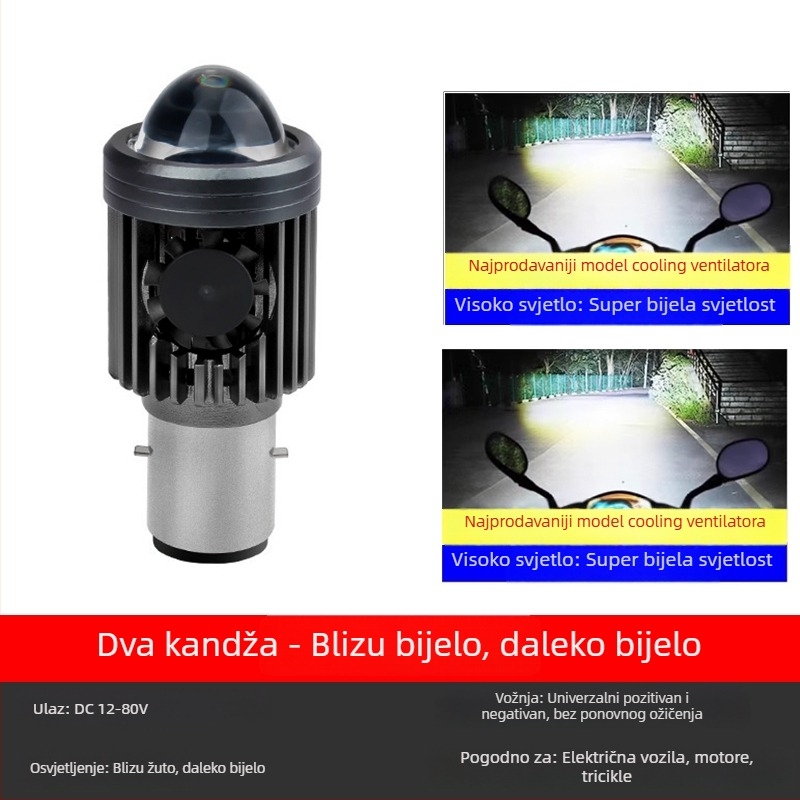 LED prednje svjetlo za motocikl s integriranim visokim i niskim snopom, 100W, 12V DC, aluminijski spoj, univerzalna kompatibilnost