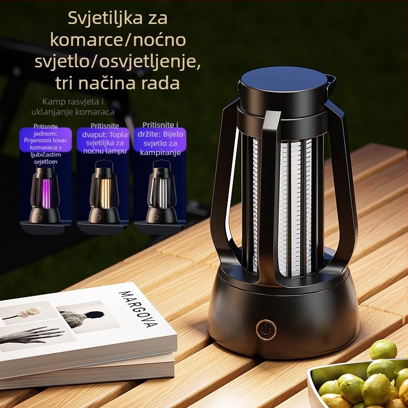 Tri u jednoj: Lampa za uništavanje komaraca za unutarnje osvjetljenje, prijenosna kamping hvataljka s električnim šokom i bežičnim punjenjem