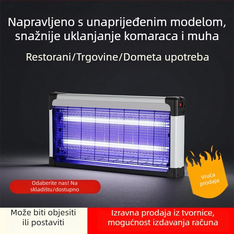Zidna lampa za ubijanje komaraca za trgovačke prostore, LED rasvjeta, električni šok i svjetlosna zamka, PVC kućište otporno na vatru, 2 godine jamstva