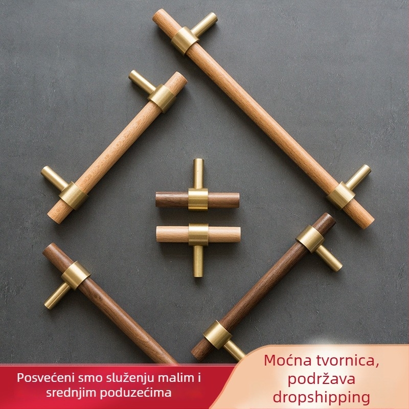 Mesingana ručka za ormar – orah drvo, dvostruka rupa, novi kineski stil, model 0001