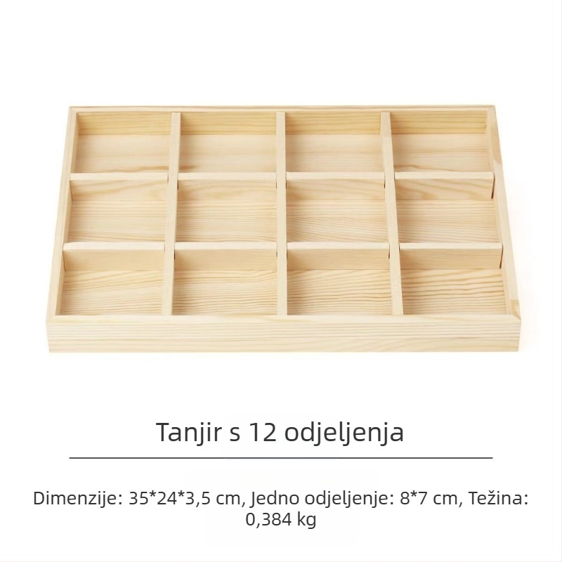 Izložbena pladnja od bora s 12 pretinaca, jednoslojni, minimalistički visokokvalitetan dizajn