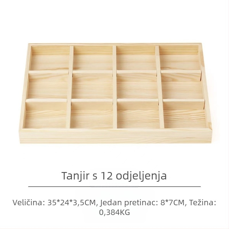 Izložbena pladnja od bora s 12 pretinaca, jednoslojni, minimalistički visokokvalitetan dizajn