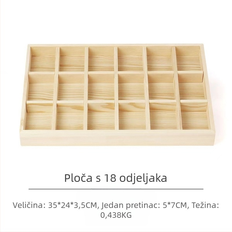 Izložbena pladnja od bora s 12 pretinaca, jednoslojni, minimalistički visokokvalitetan dizajn