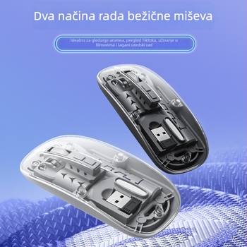 Bežična miša s dvostrukim režimom 2.4G/Bluetooth, tiši gumbi, ponovno punjiva, 1400dpi, 5 tipki