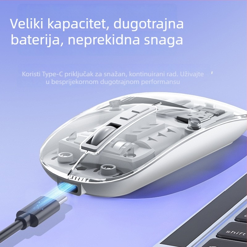 Bežična miša s dvostrukim režimom 2.4G/Bluetooth, tiši gumbi, ponovno punjiva, 1400dpi, 5 tipki