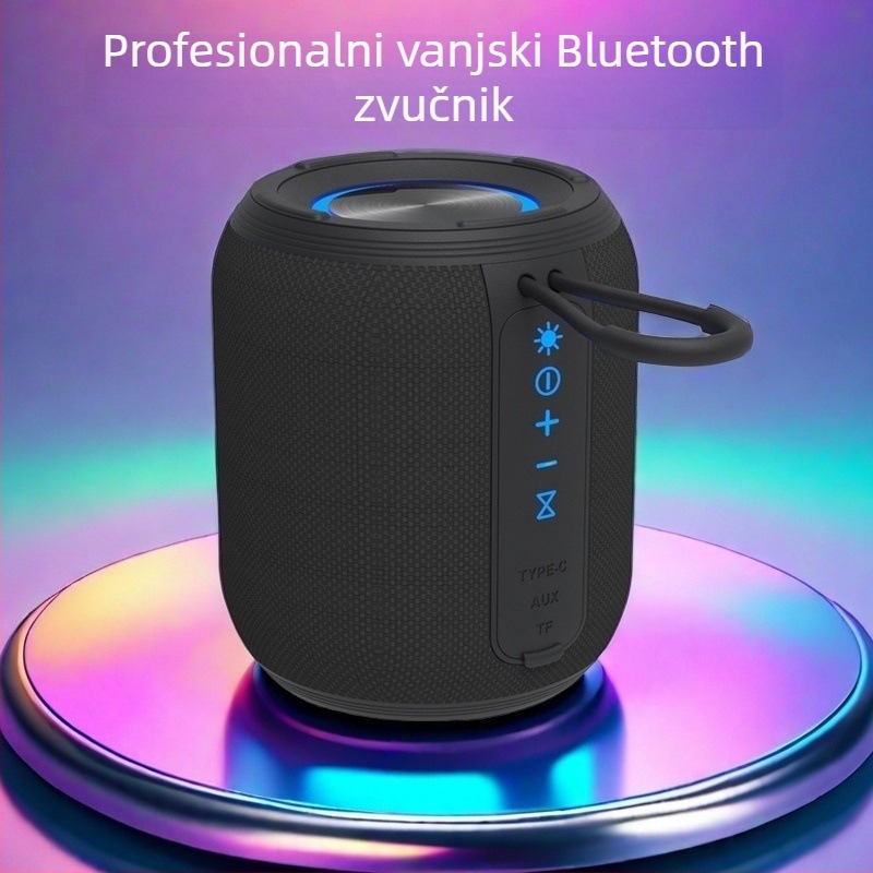 Bežični Bluetooth zvučnik s RGB osvjetljenjem, vodootporan i prijenosan — Bluetooth 5.3; IPX4; ugrađena baterija 1200–2000 mAh; snaga 6W; raspon frekvencija 100 Hz–20 kHz