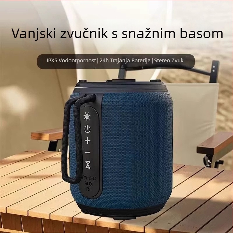 Bežični Bluetooth zvučnik s RGB osvjetljenjem, vodootporan i prijenosan — Bluetooth 5.3; IPX4; ugrađena baterija 1200–2000 mAh; snaga 6W; raspon frekvencija 100 Hz–20 kHz
