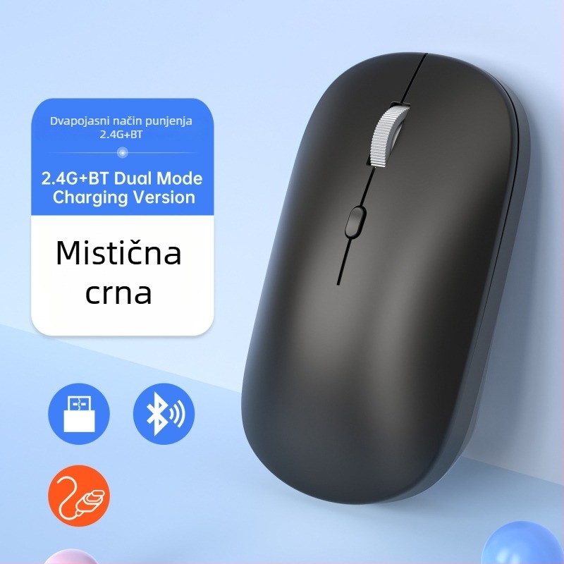 Bežični miš s dualnim načinom 2.4G/Bluetooth, 1600 DPI, USB sučelje, ponovno se puni