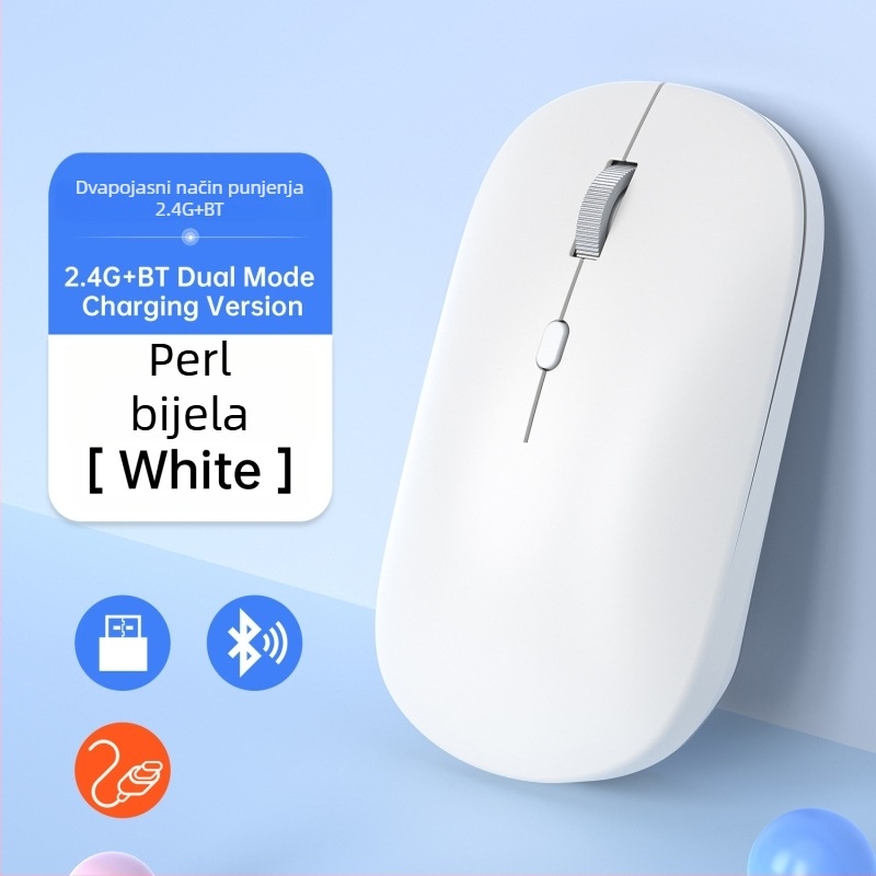 Bežični miš s dualnim načinom 2.4G/Bluetooth, 1600 DPI, USB sučelje, ponovno se puni