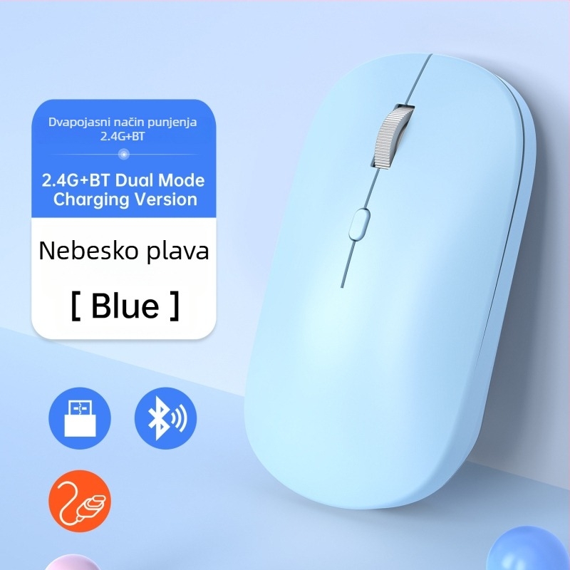 Bežični miš s dualnim načinom 2.4G/Bluetooth, 1600 DPI, USB sučelje, ponovno se puni