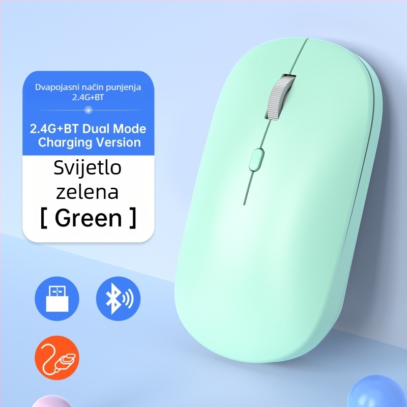 Bežični miš s dualnim načinom 2.4G/Bluetooth, 1600 DPI, USB sučelje, ponovno se puni